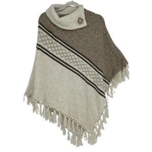 Womens Western Bohemian Poncho Fringe Hem Thick Oatmeal Cream Boho Fairy
